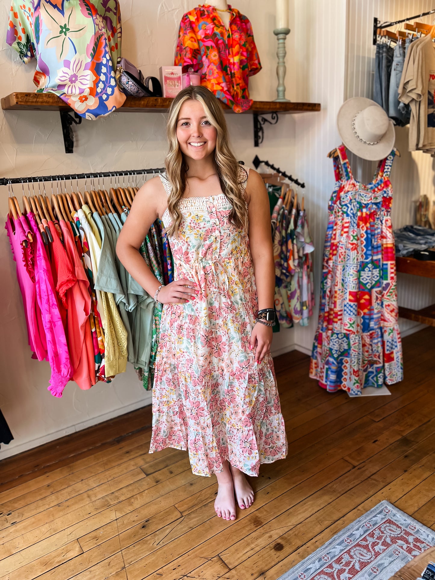 Floral Cotton Tie Waist Dress