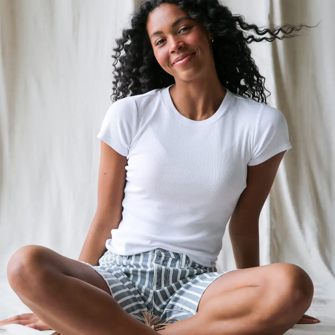 White Ribbed Cotton/Modal Tee
