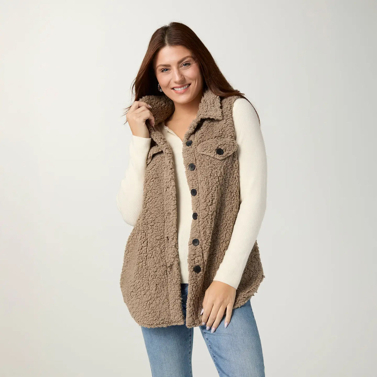 Long Sherpa Vest Driftwood