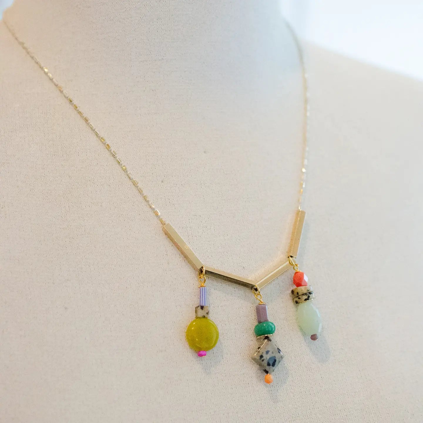 Tri Beaded Charm Necklace