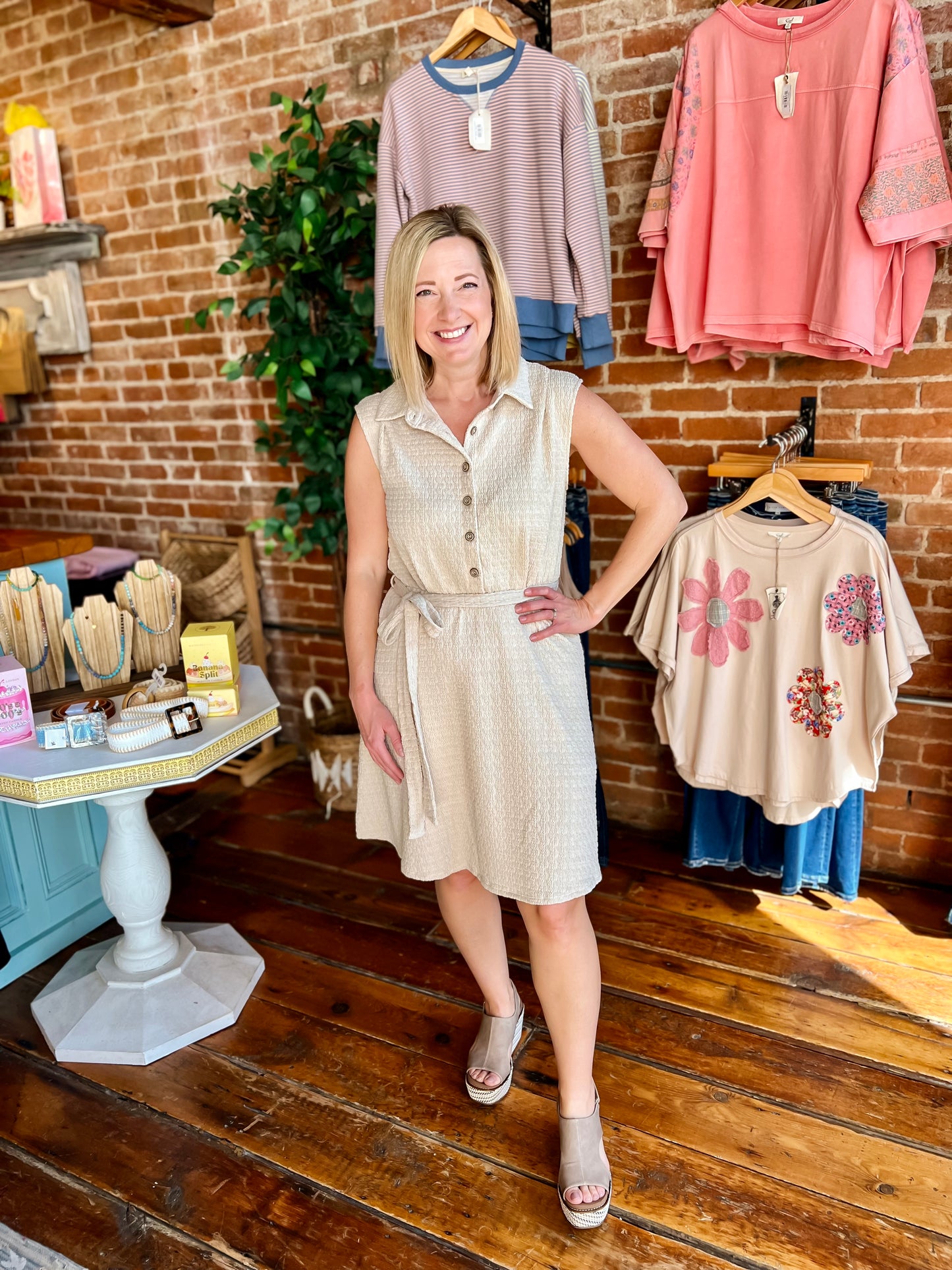 Collar Beige Button Down Dress