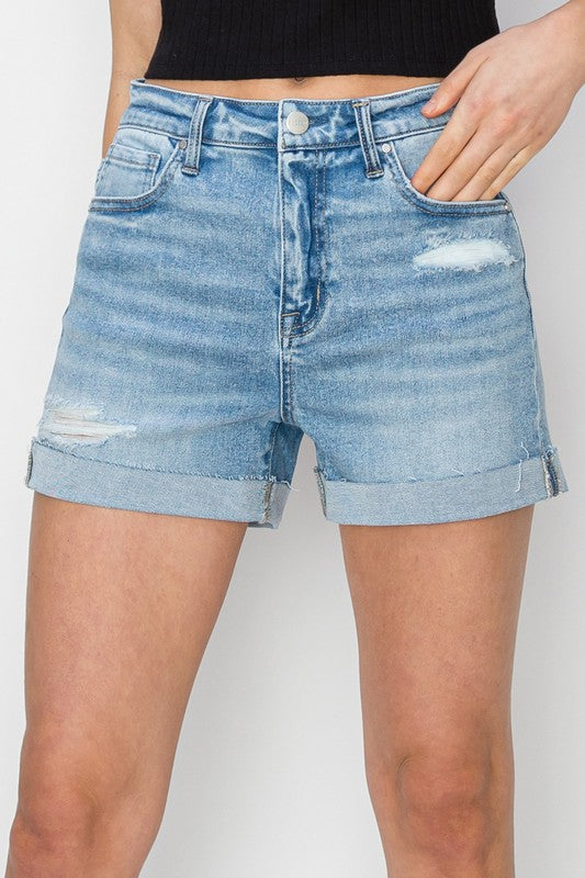 High Rise Cuff Denim Shorts