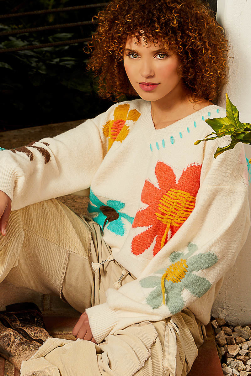 POL Cream Floral Sweater