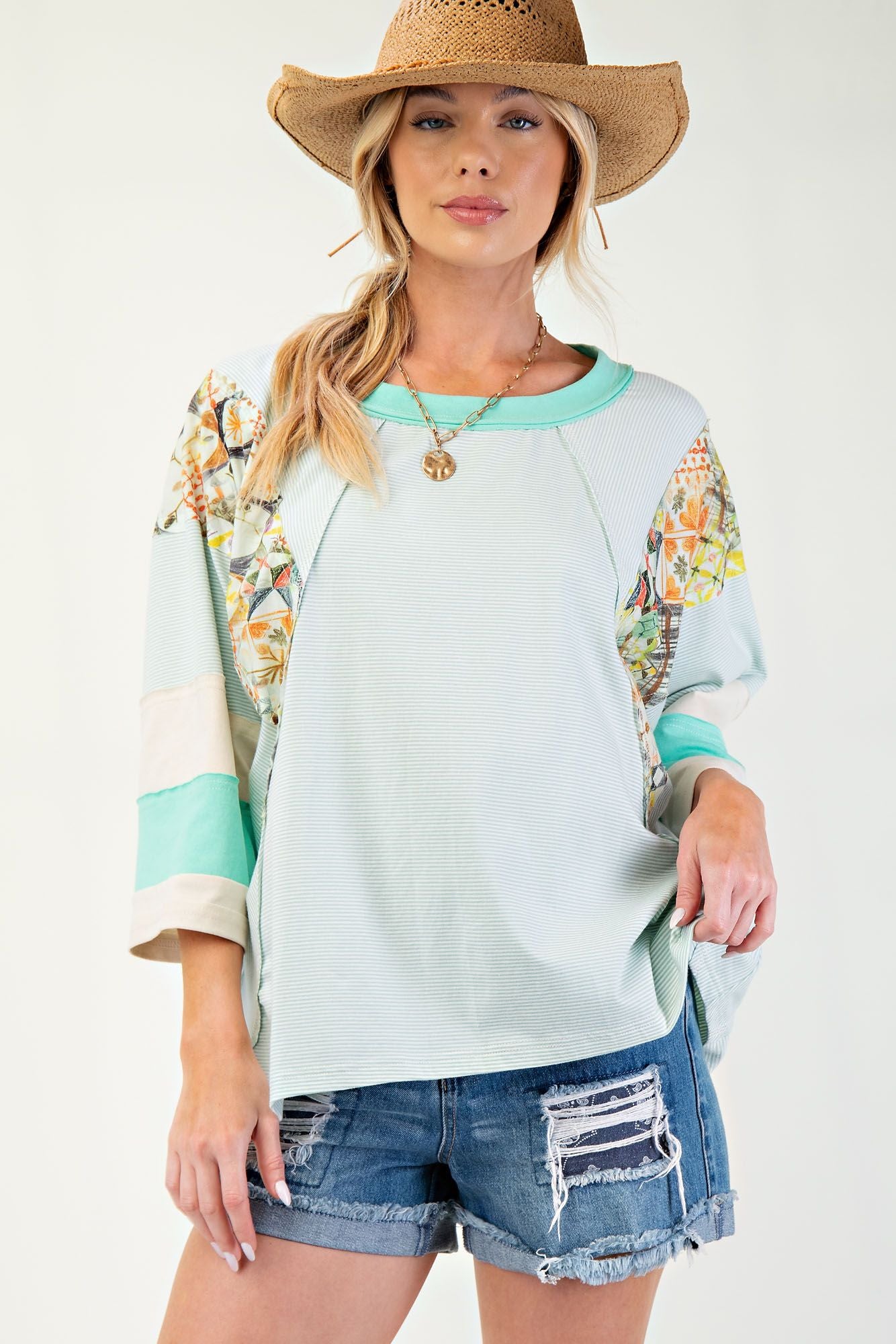 Easel Mint Print Top