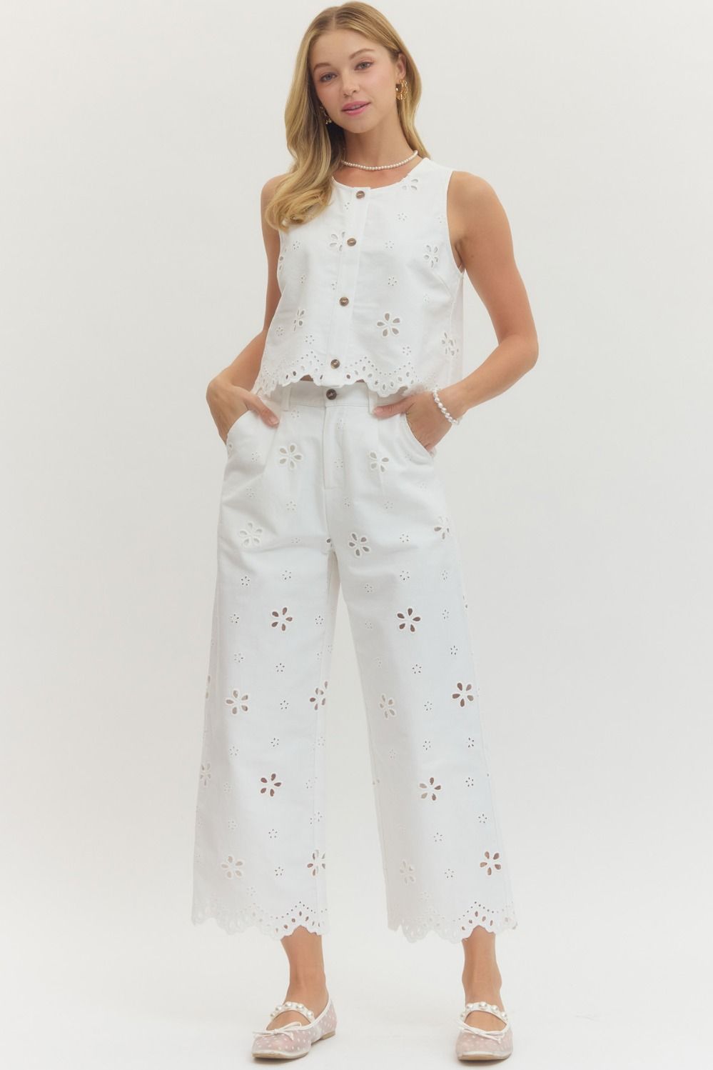 Eyelet Scalloped Pants