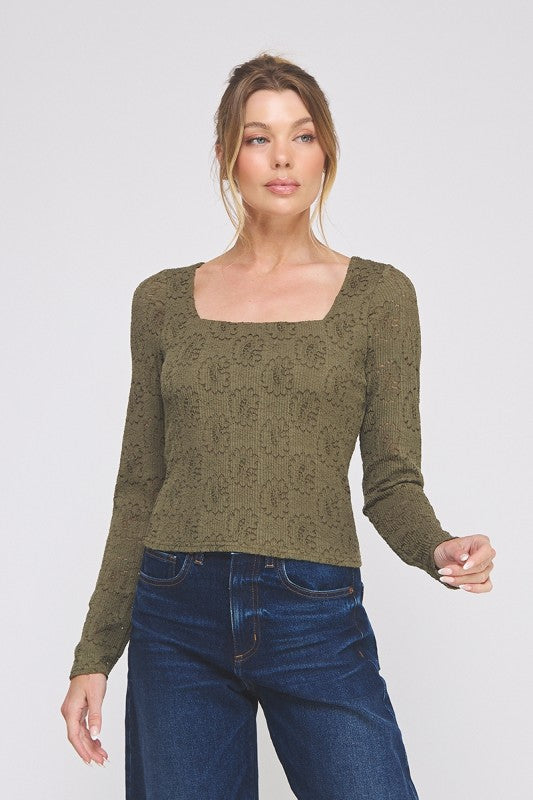 Embroidered Square Neck Lace Top