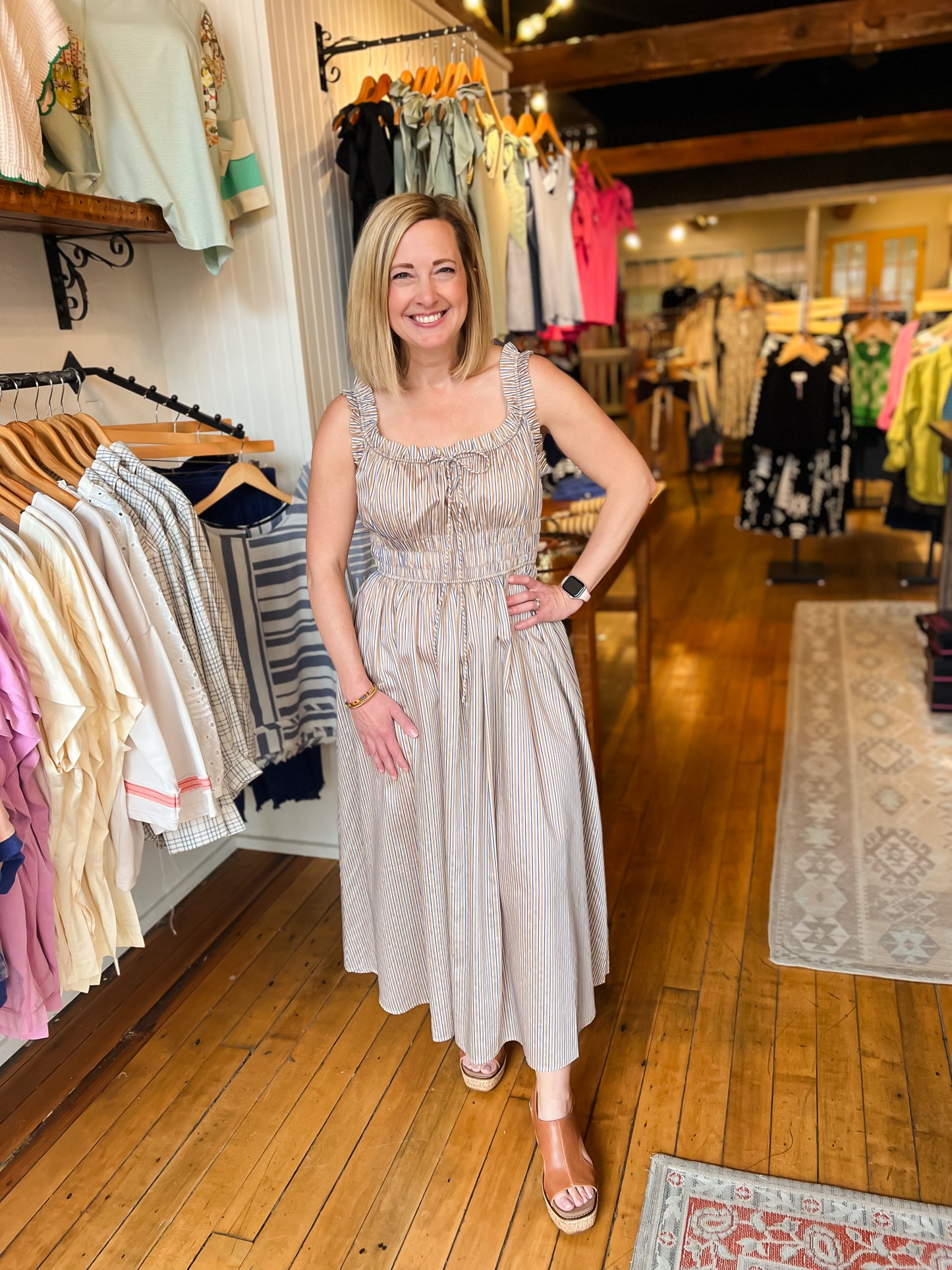 Tie Front Silky Stripe Dress