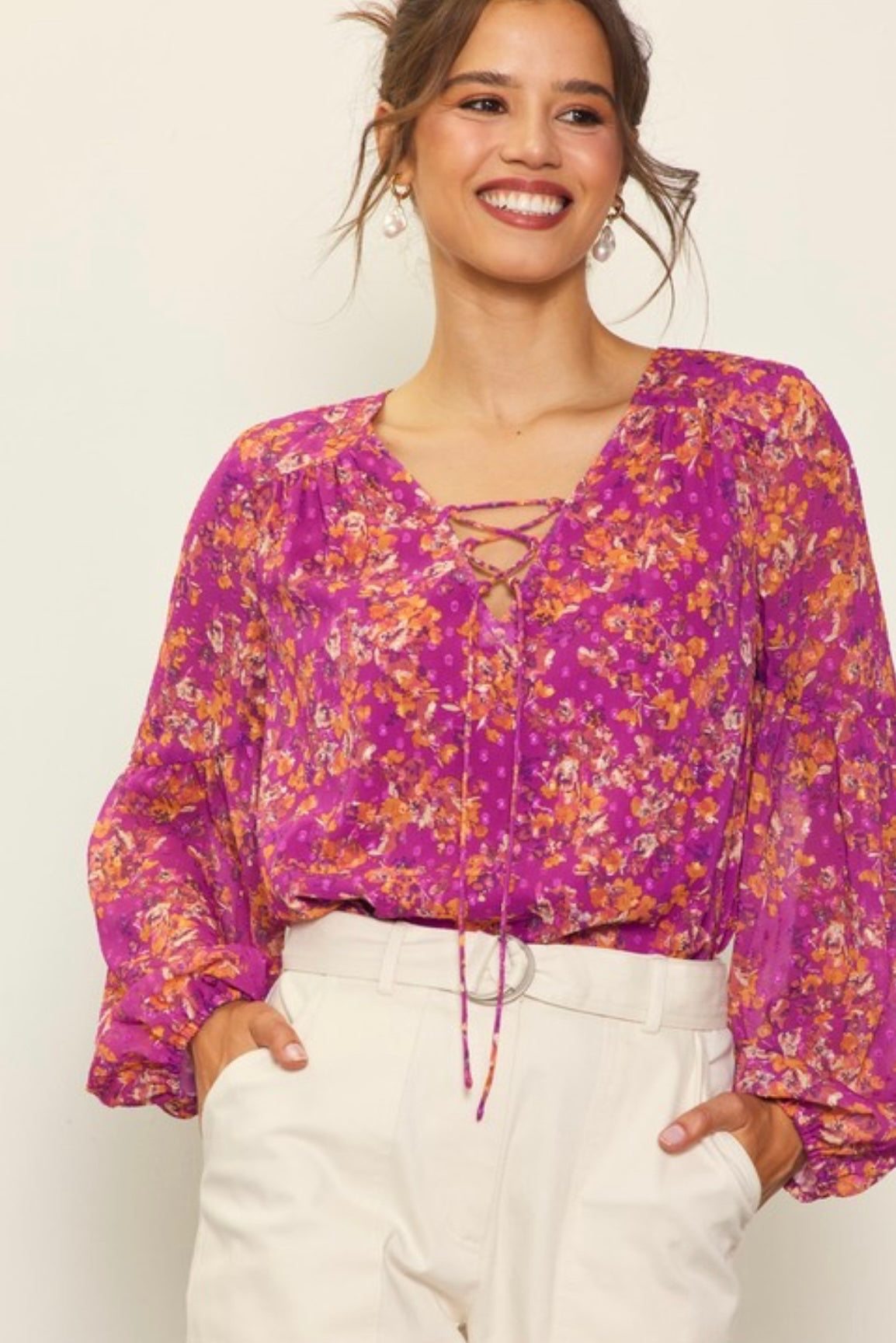 Pink Sheer Fall Print Top