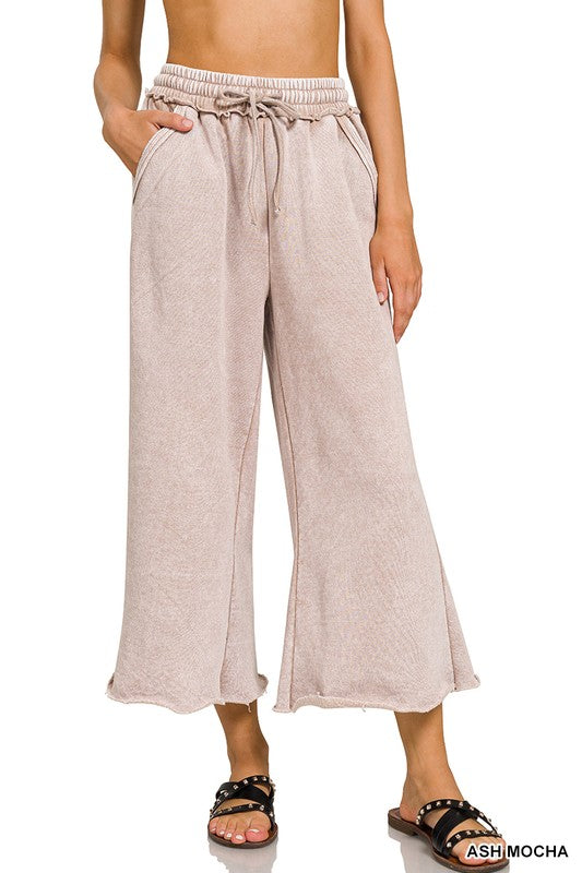 Acid Wash Fleece Palazzo Pants
