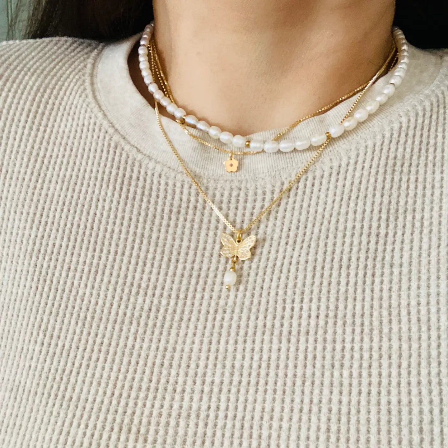 Butterfly Pearl Charm Necklace