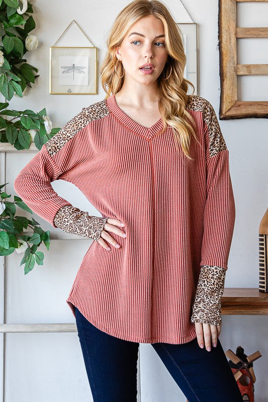 Rust Leopard Ribbed Top