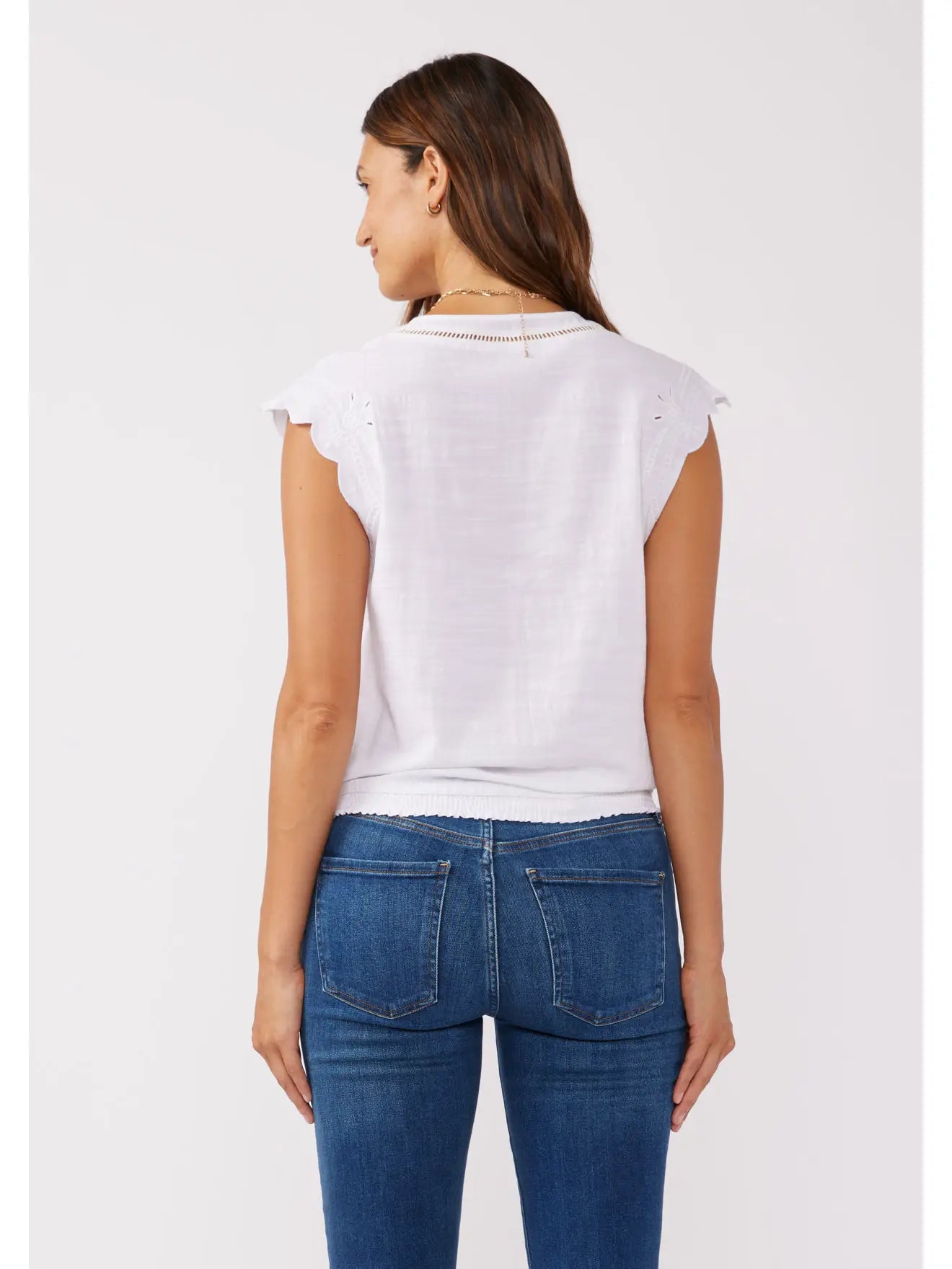 Embroidered Button Front Cutout Top