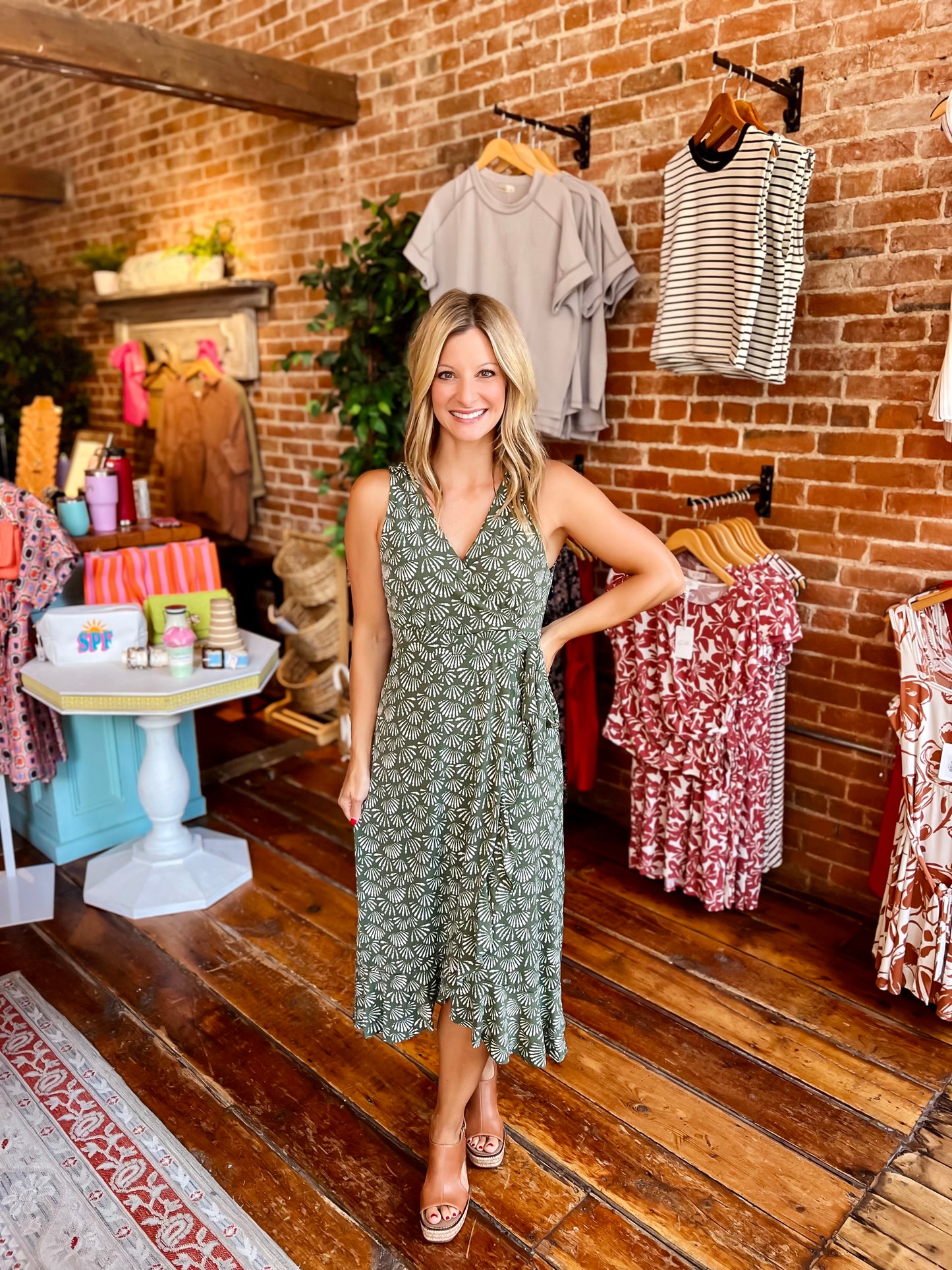 Olive Print Midi Dress