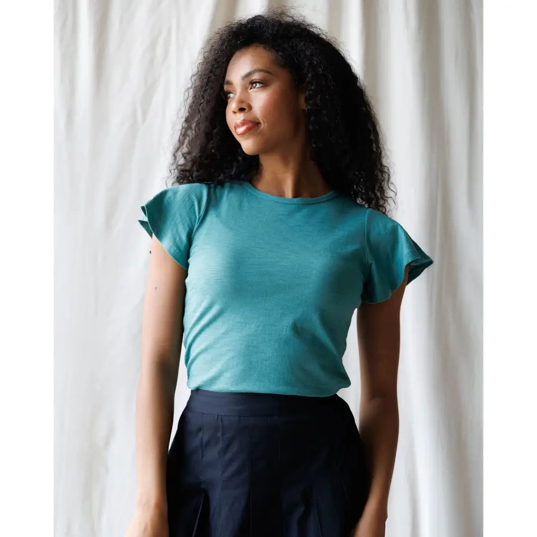Teal Flutter Sleeve Cotton Tee