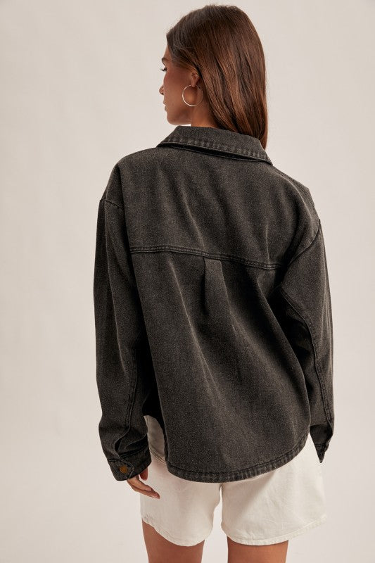 Distressed Washed Canvas Utility Black Jacket