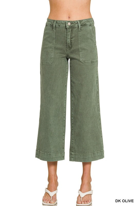 Cropped Wide Leg Color Pants