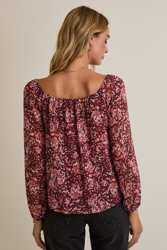 Burgundy Floral Long Sleeve Top