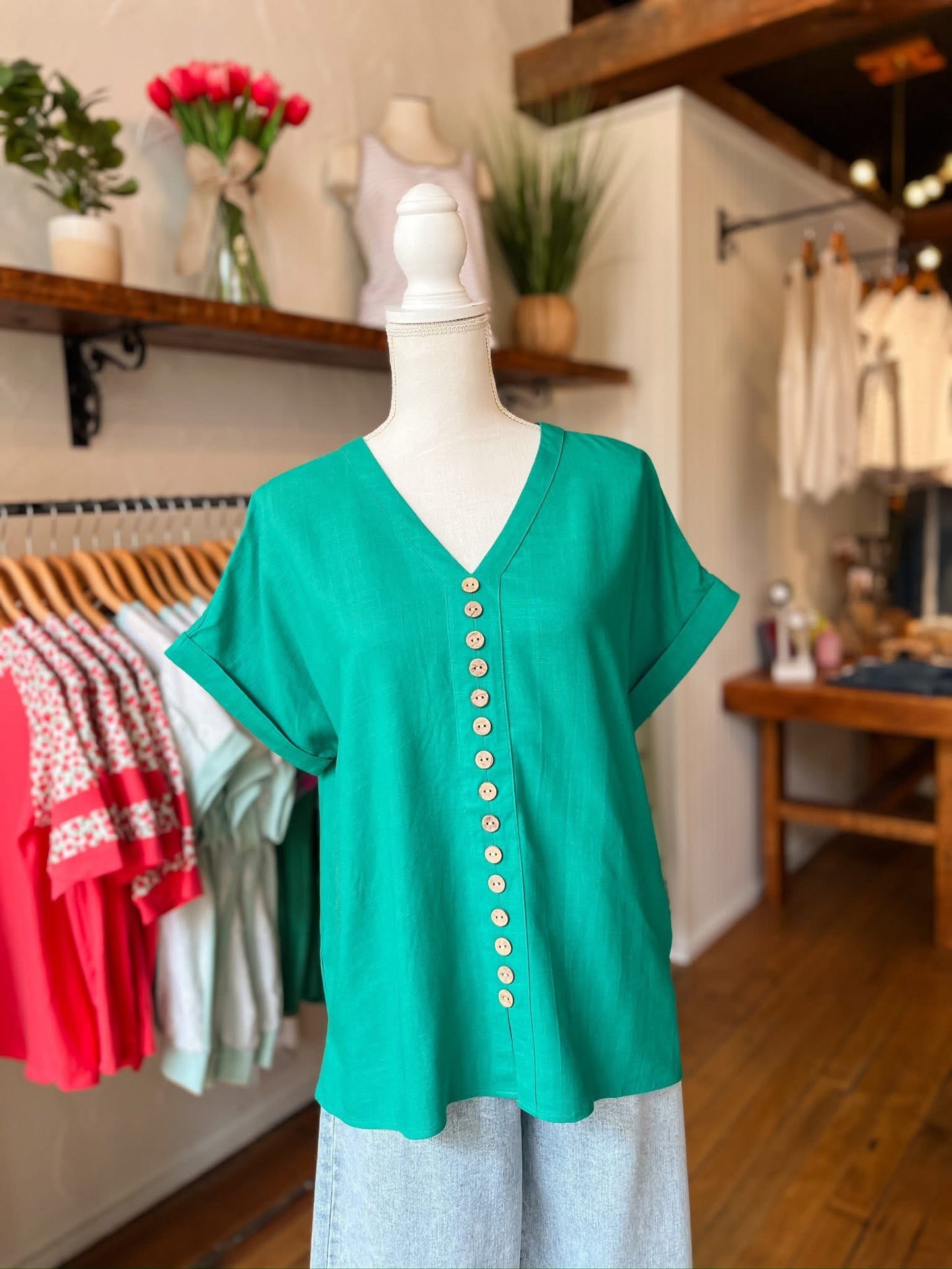 Button Front Linen blend Top
