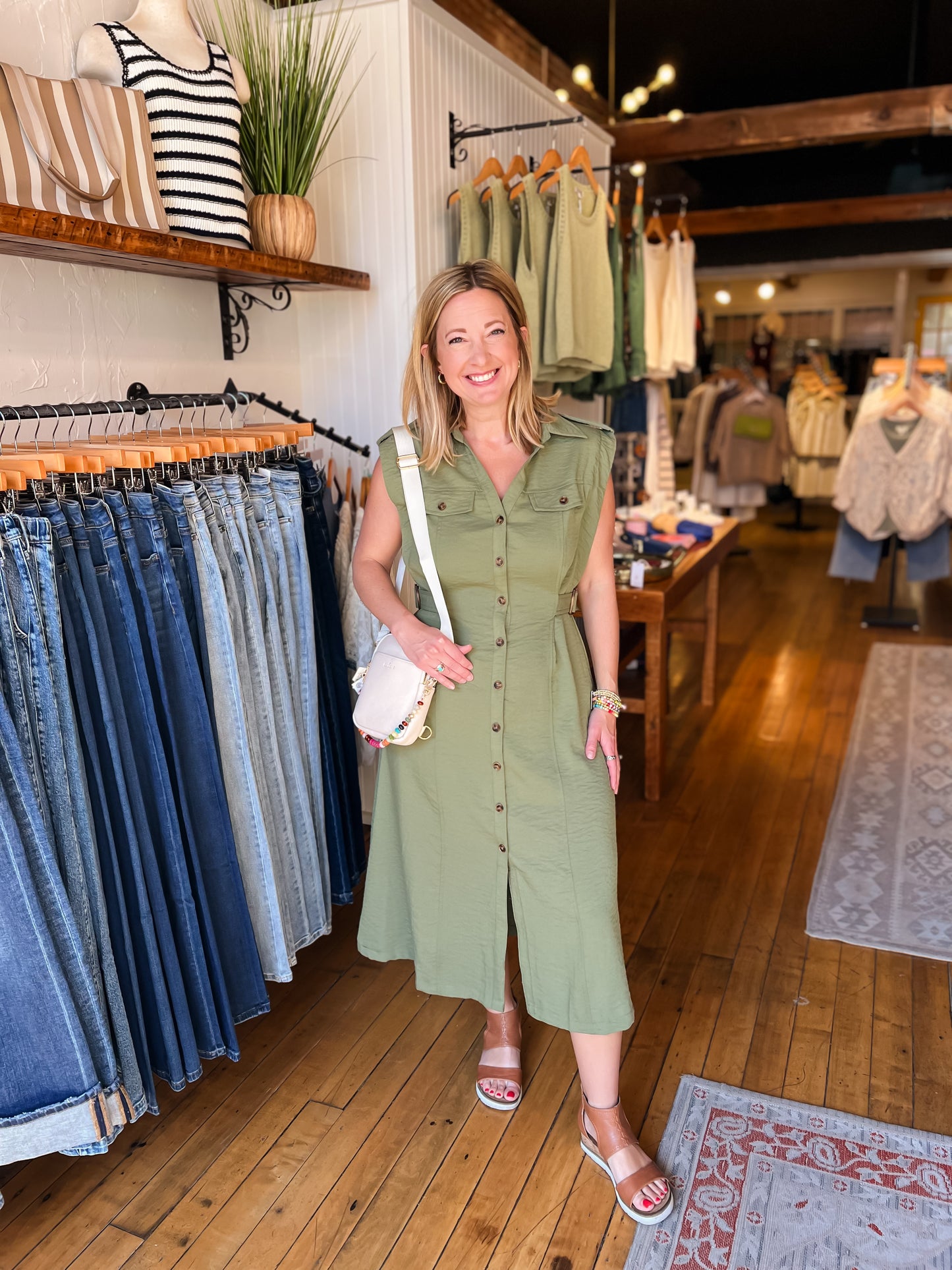 Light Olive Button Down Dress