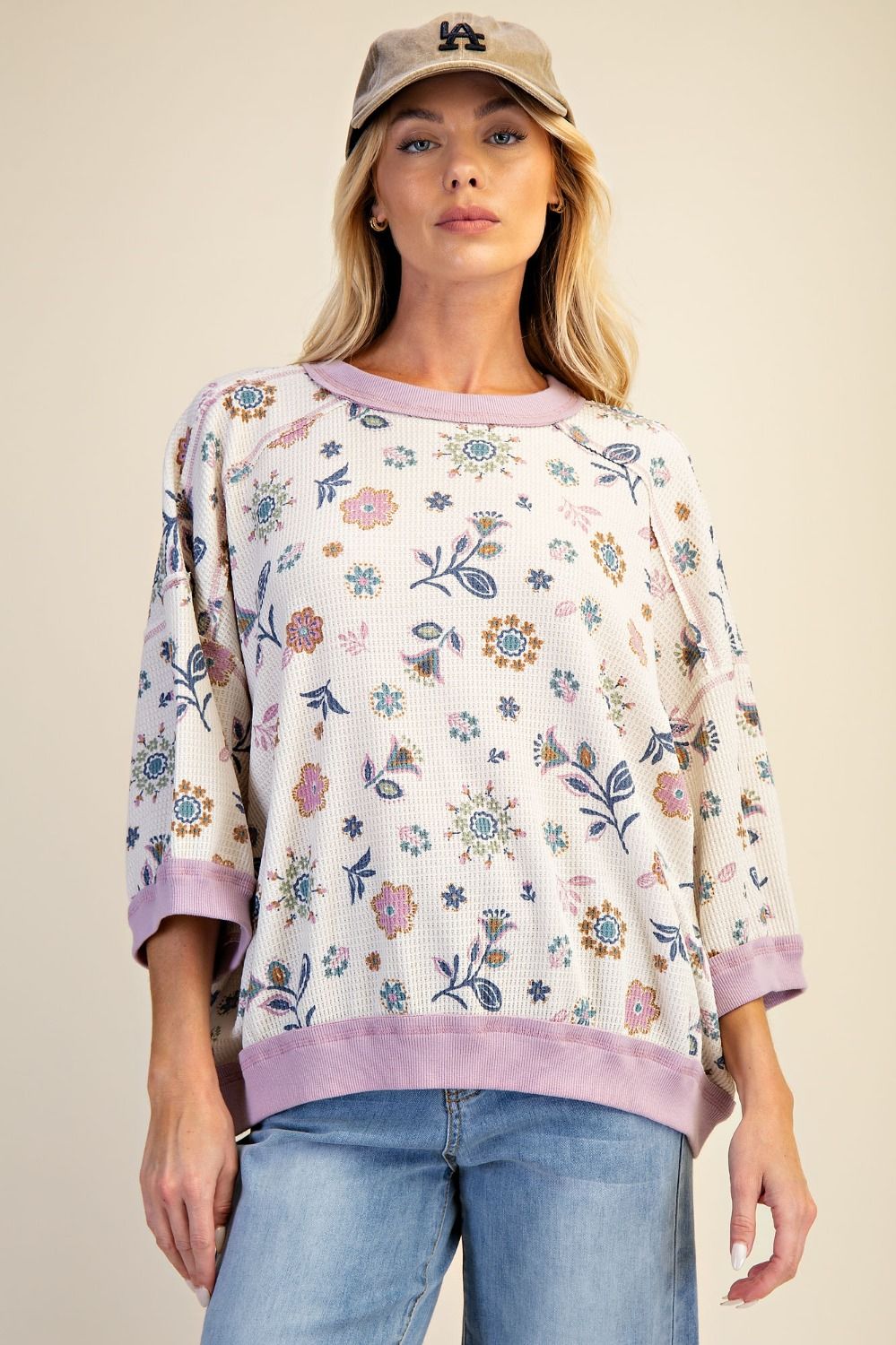 Easel Floral Waffle Knit Top