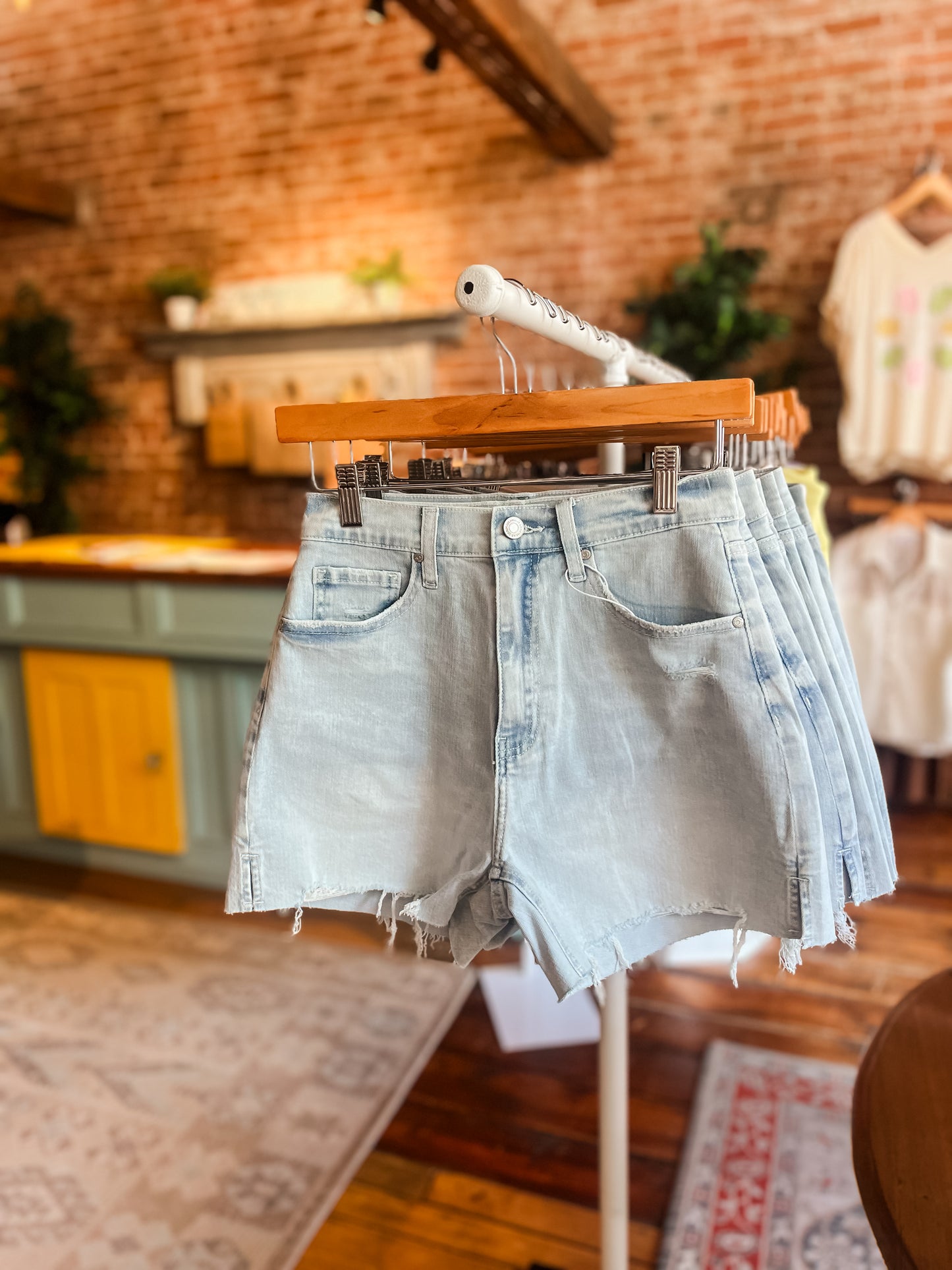 High Rise Cuff Denim Shorts Light Wash with Side Slit