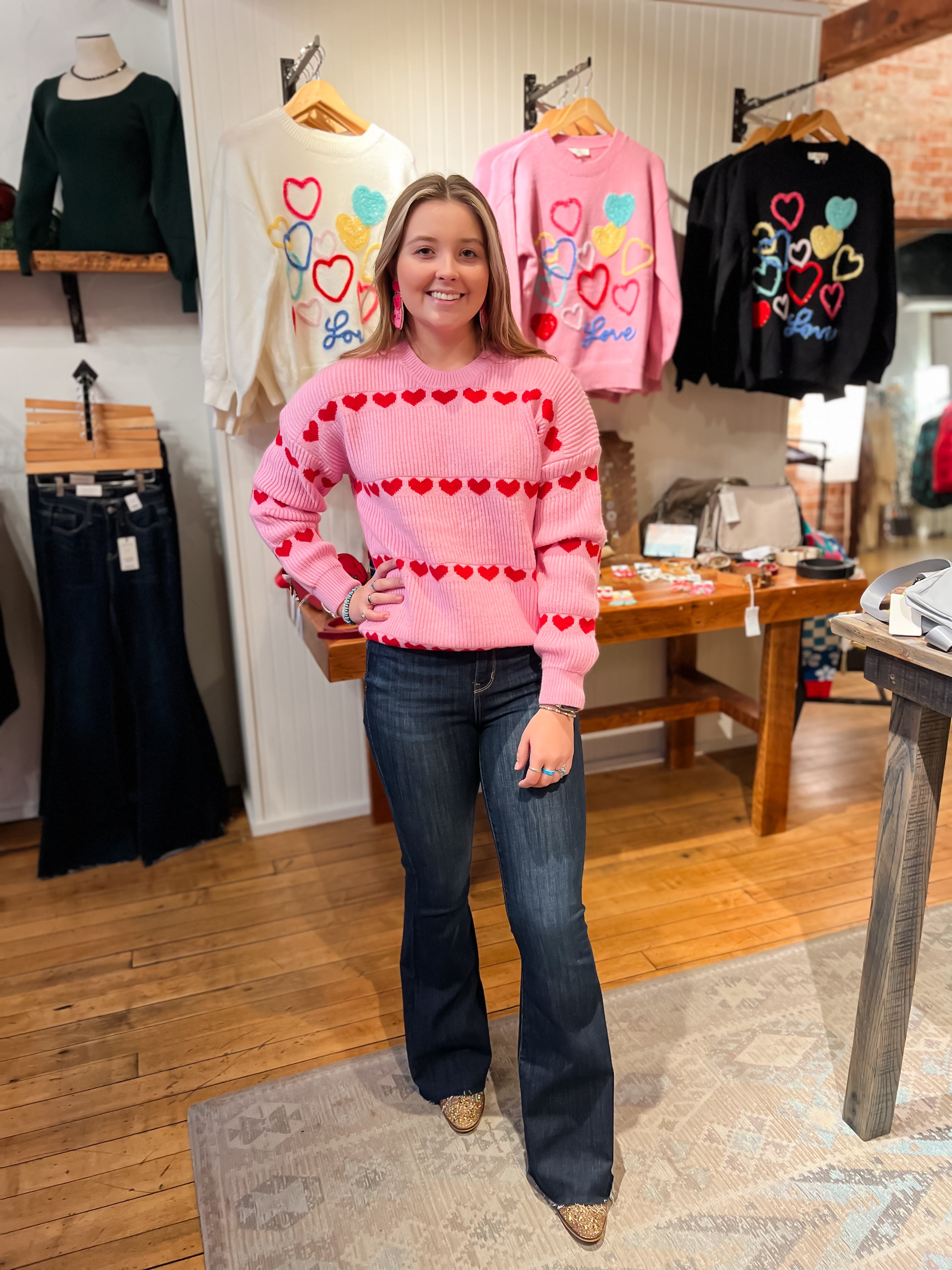 Red Heart Lined Pink Sweater – The Yellow Door on The Square