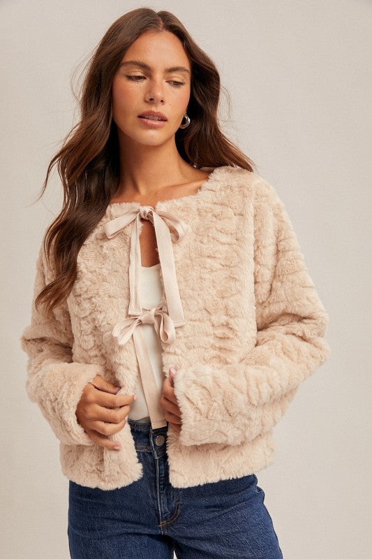 Faux Fur Velvet Ribbon Jacket