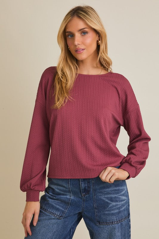 Back Rushing Long Sleeve Mauve Top