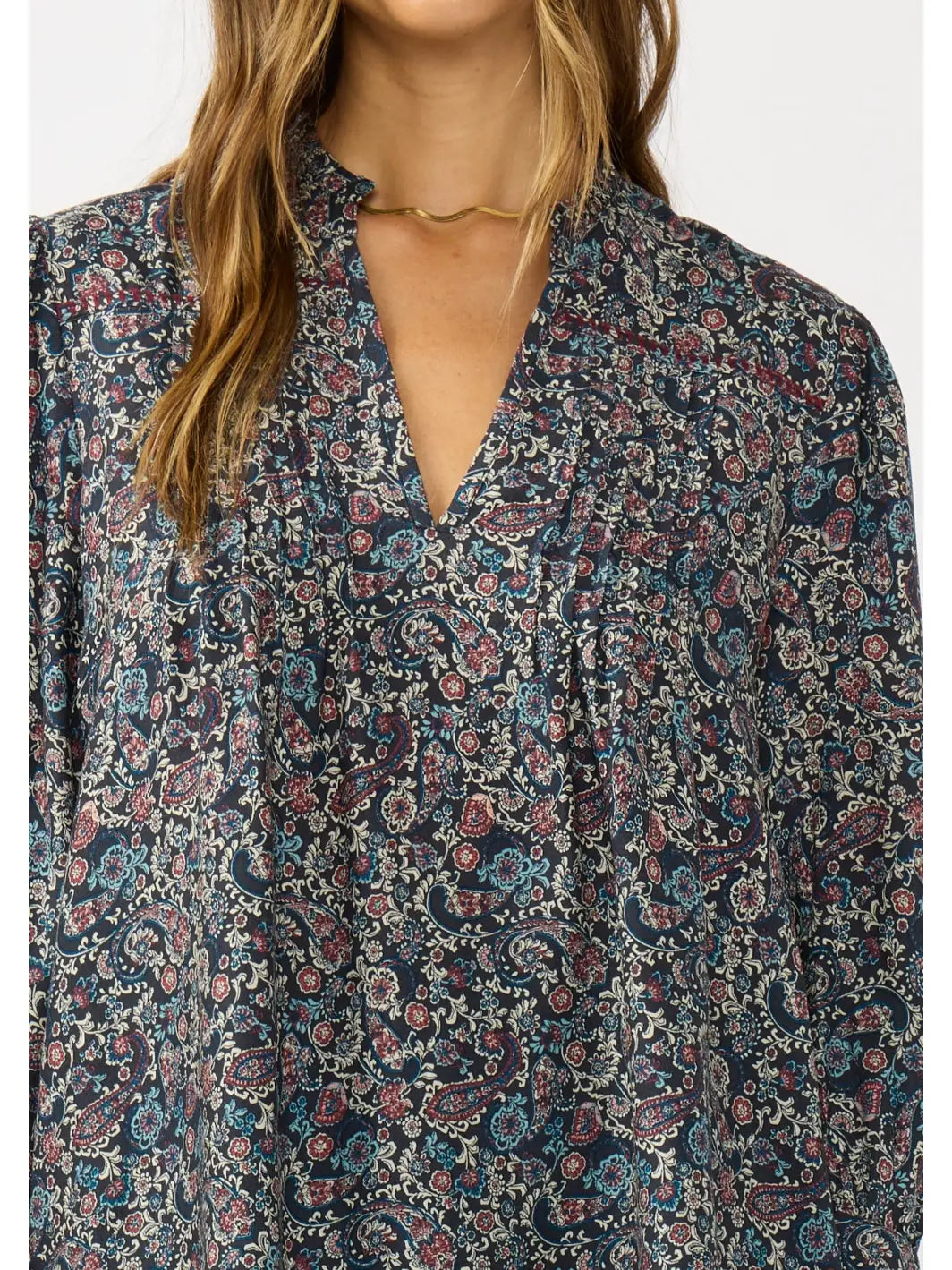 Pintuck Split Neck Blouse