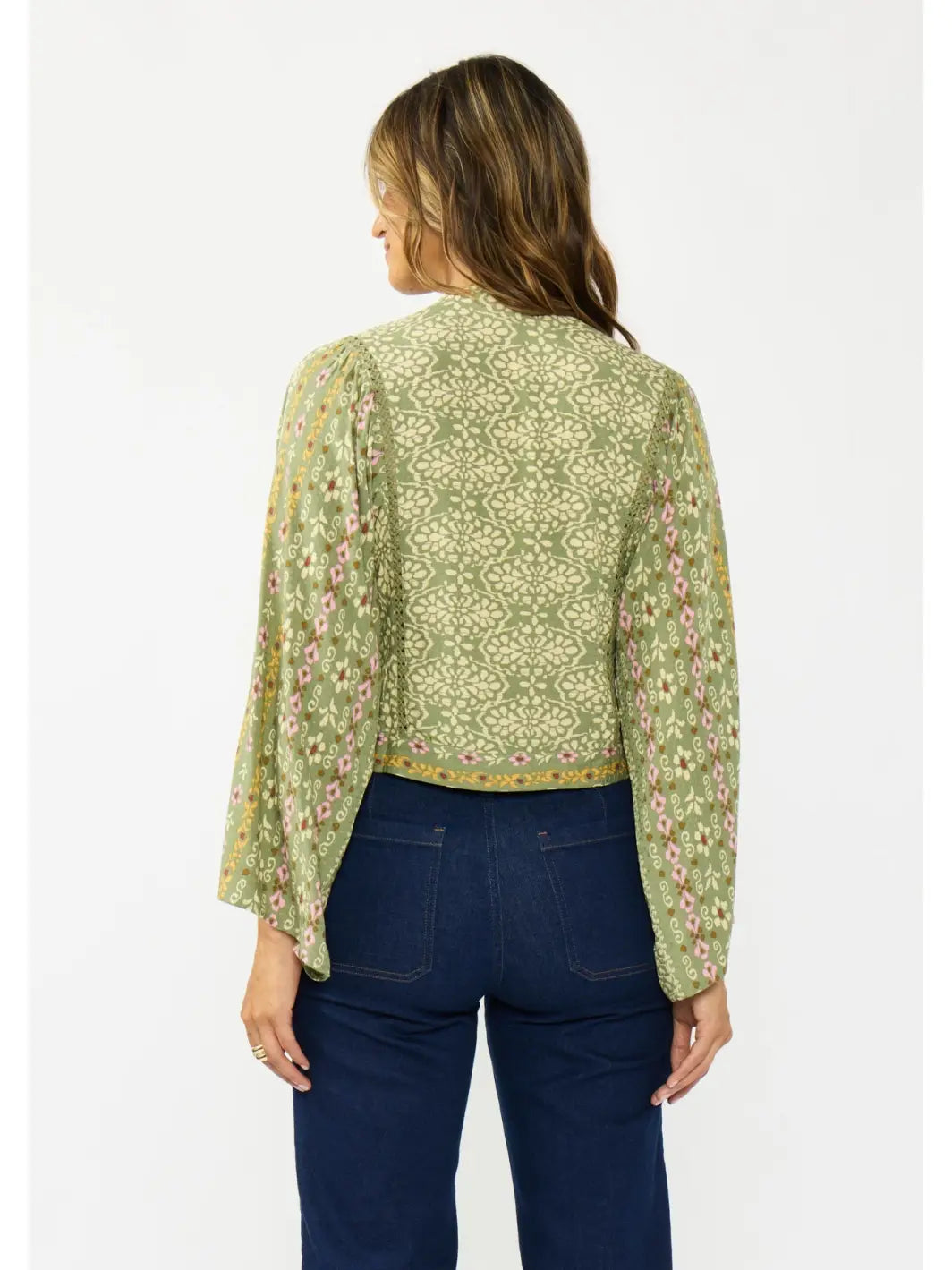Olive Green Boho Print Top