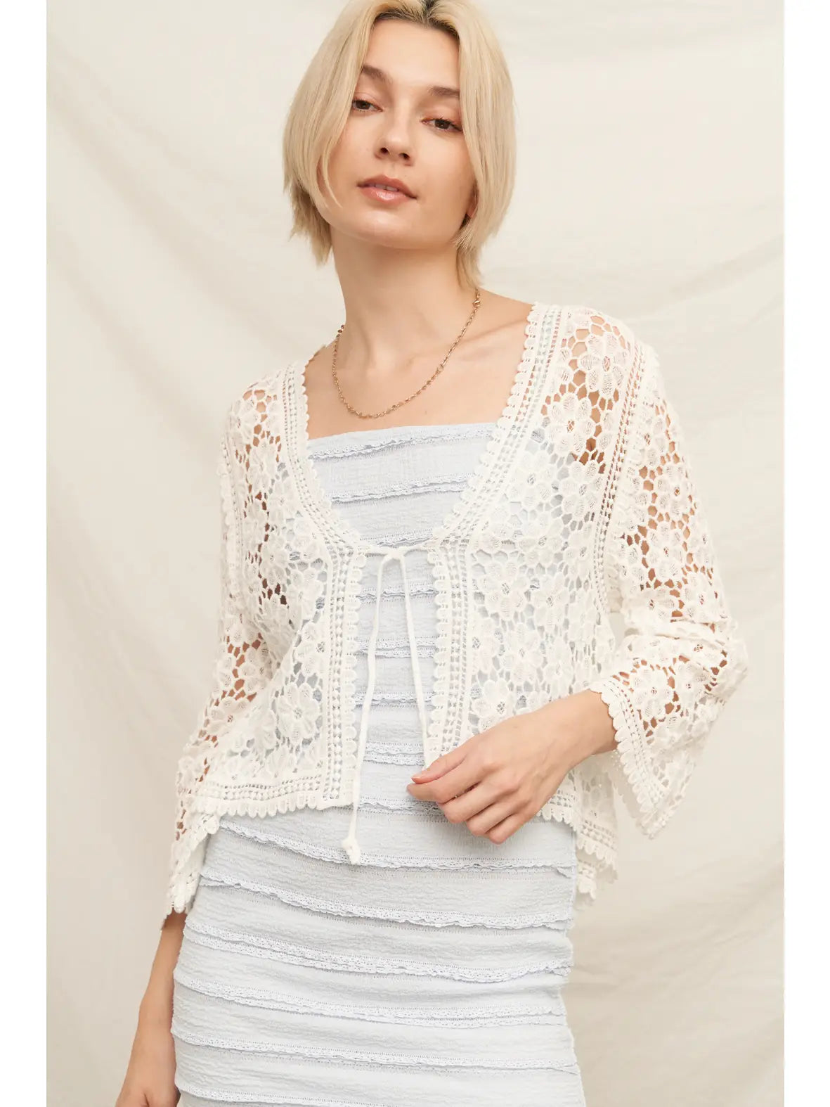 Crochet Tie Front Top in White