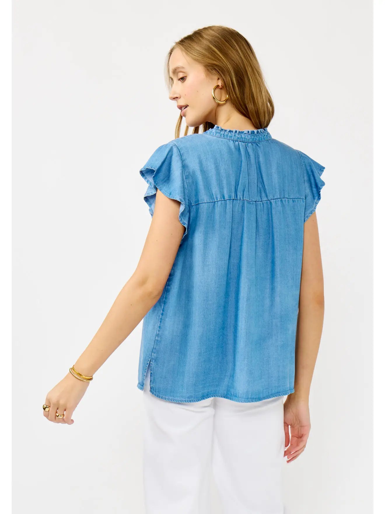 Tencel flutter Sleeve Button Down Top