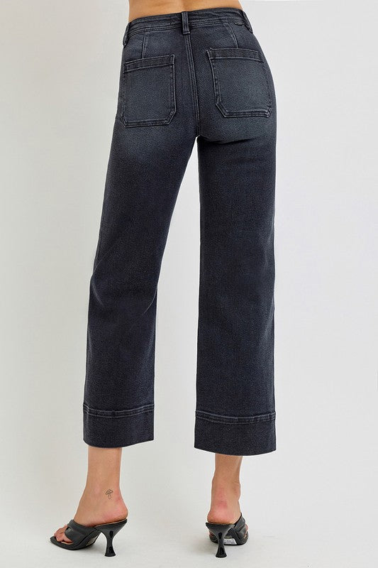 High Rise Washed Black Crop Jeans