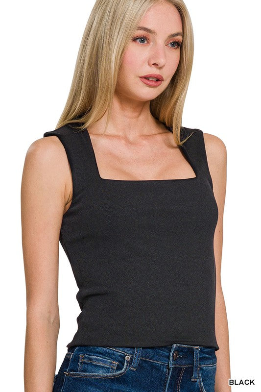 Seamless Ribbed Square Neck Top