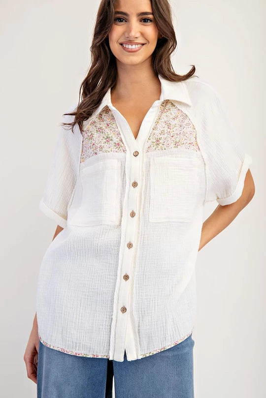 Paisley Print Mineral Wash Soft Gauze Top