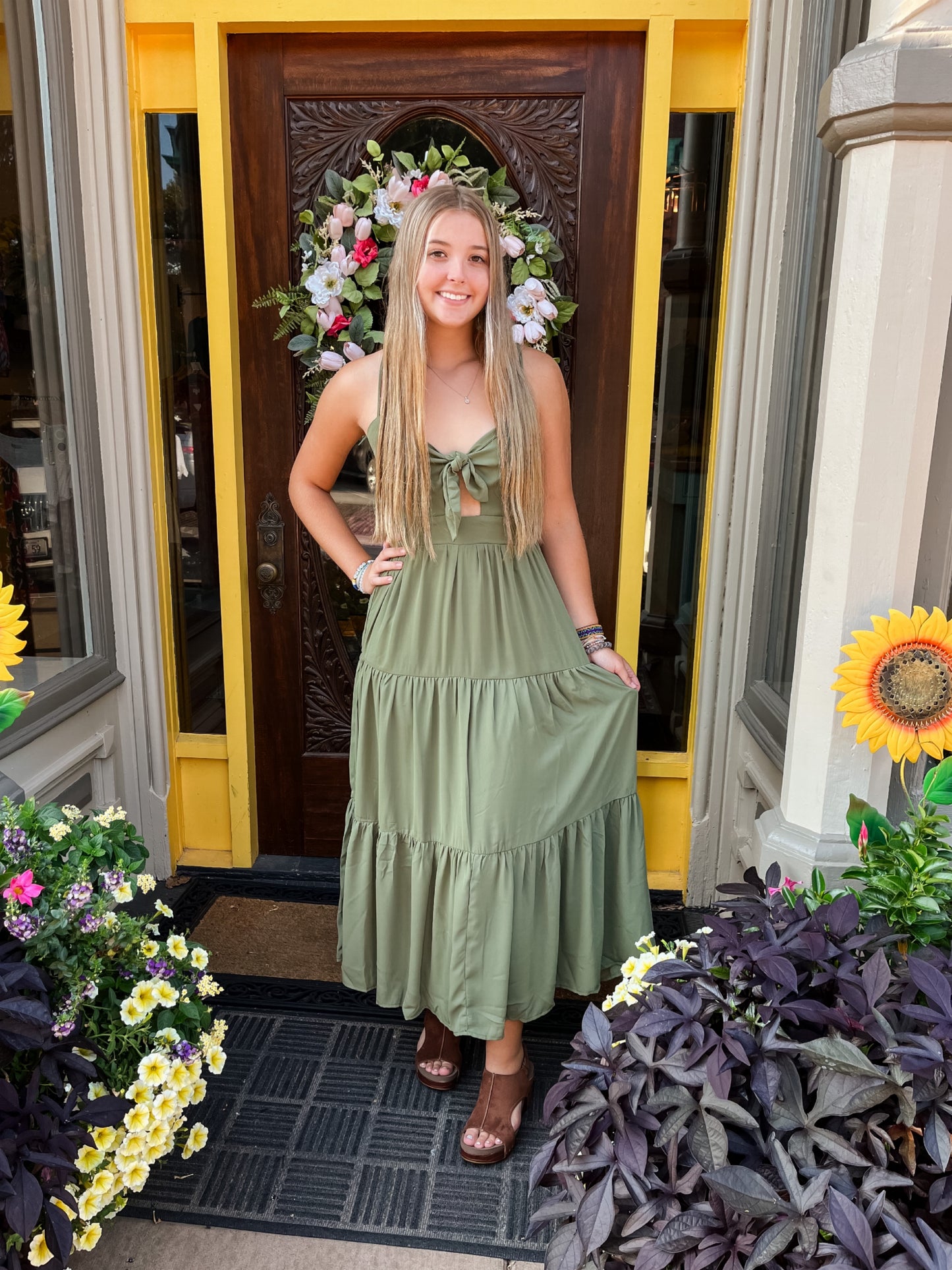 Olive Tie Front Dress