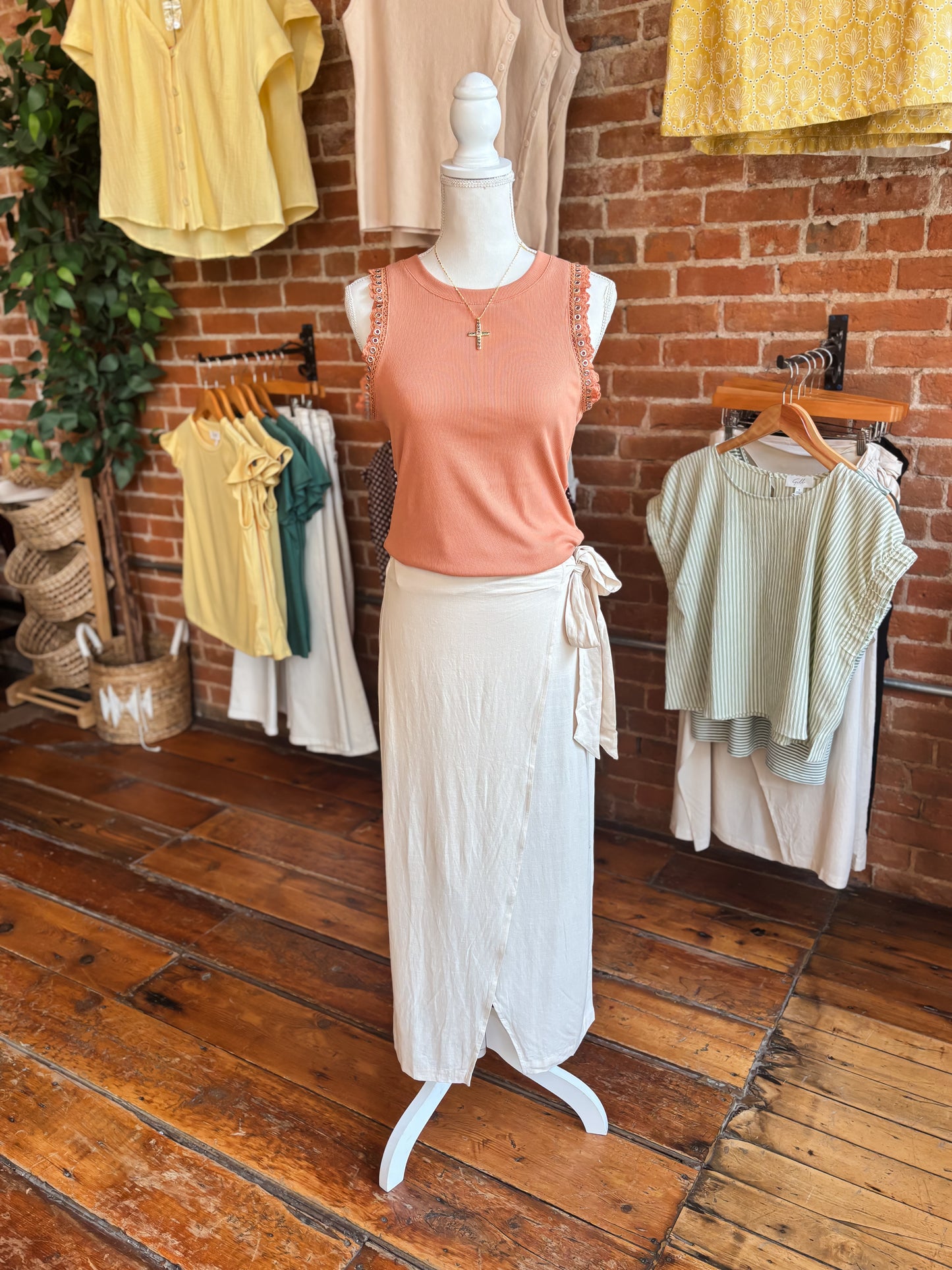 Linen Blend Wrap Skirt