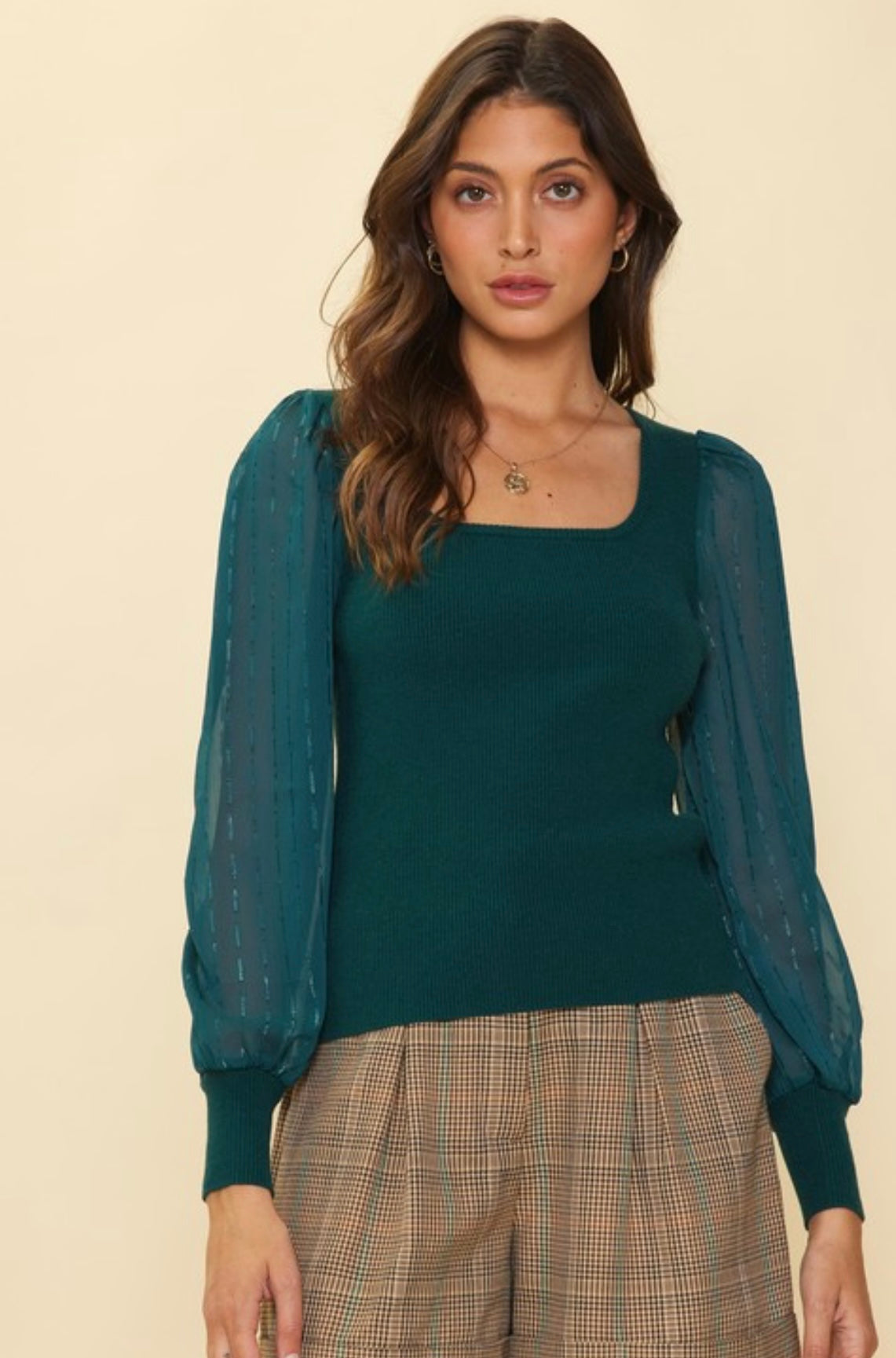 Gemstone Sheer Sleeve Sweater