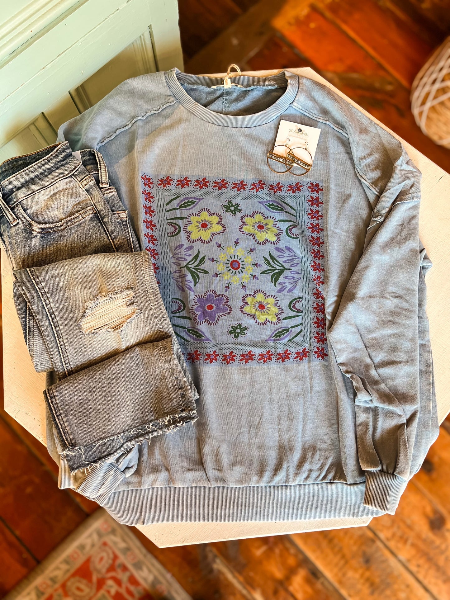 Mineral Wash Floral Sweatshirt