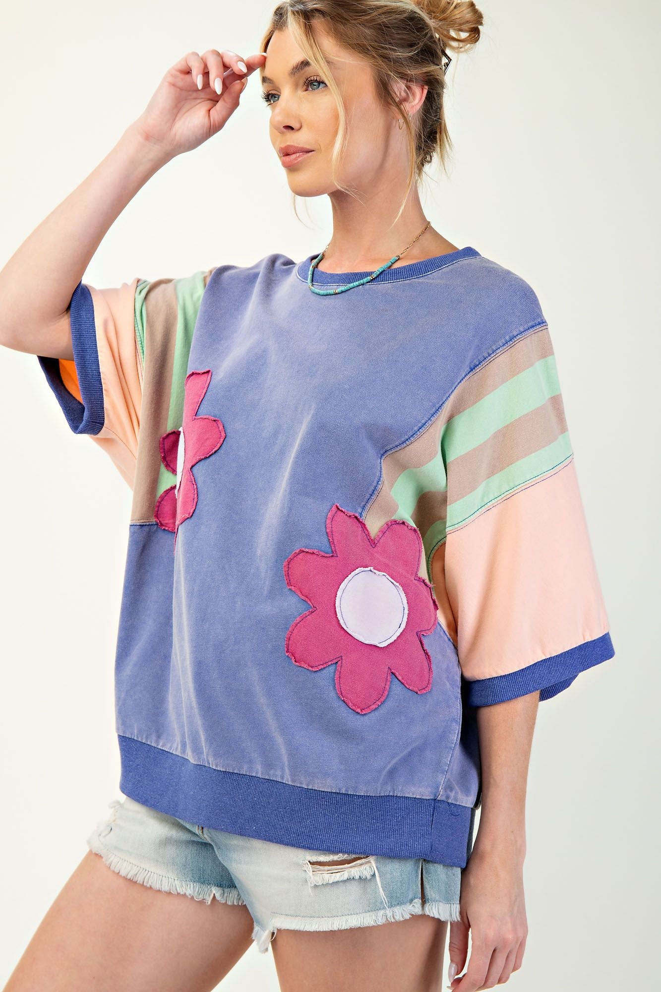 Blue Floral French Terry Top