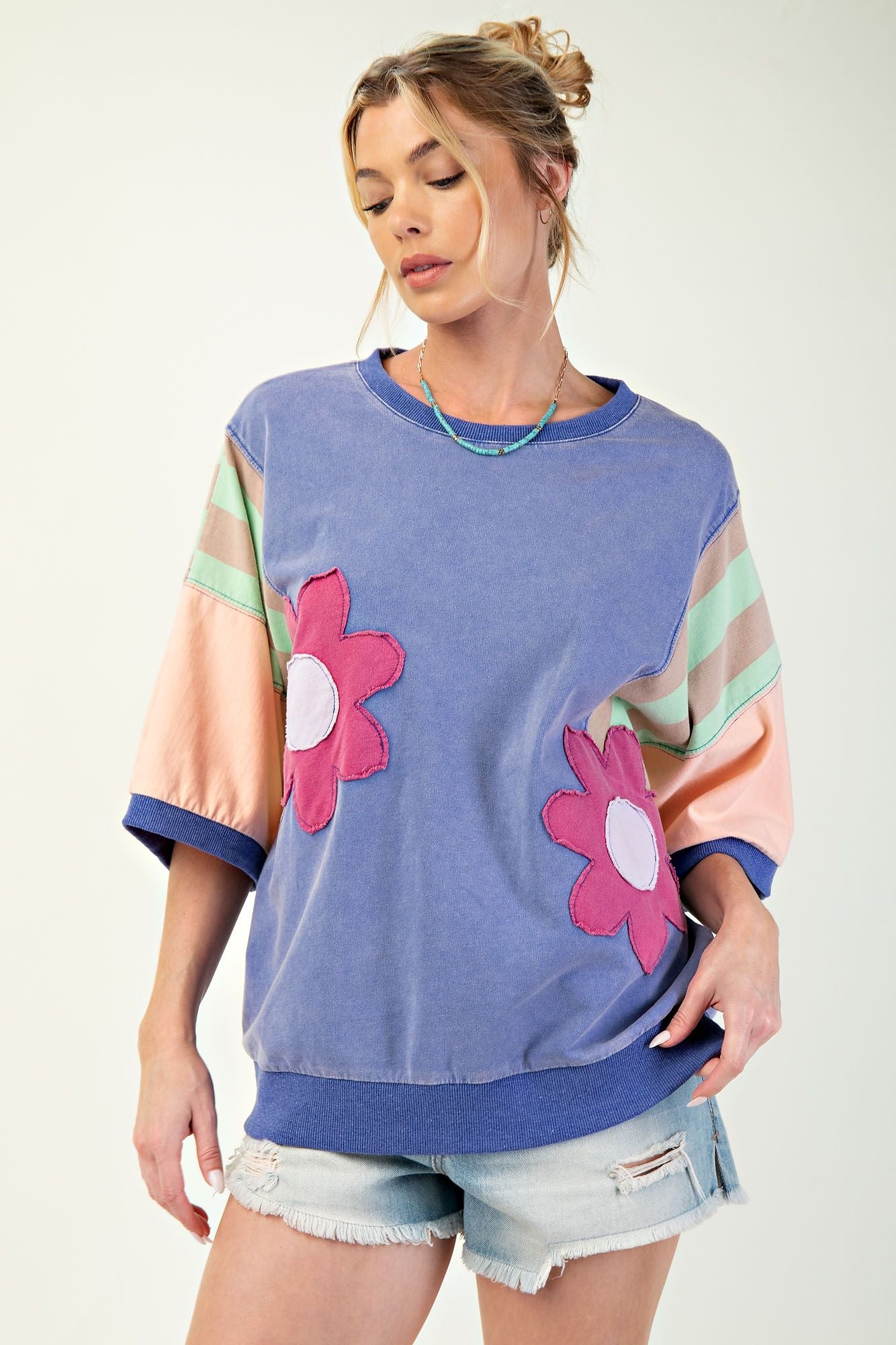 Blue Floral French Terry Top