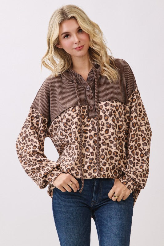 Leopard Print Hooded Top