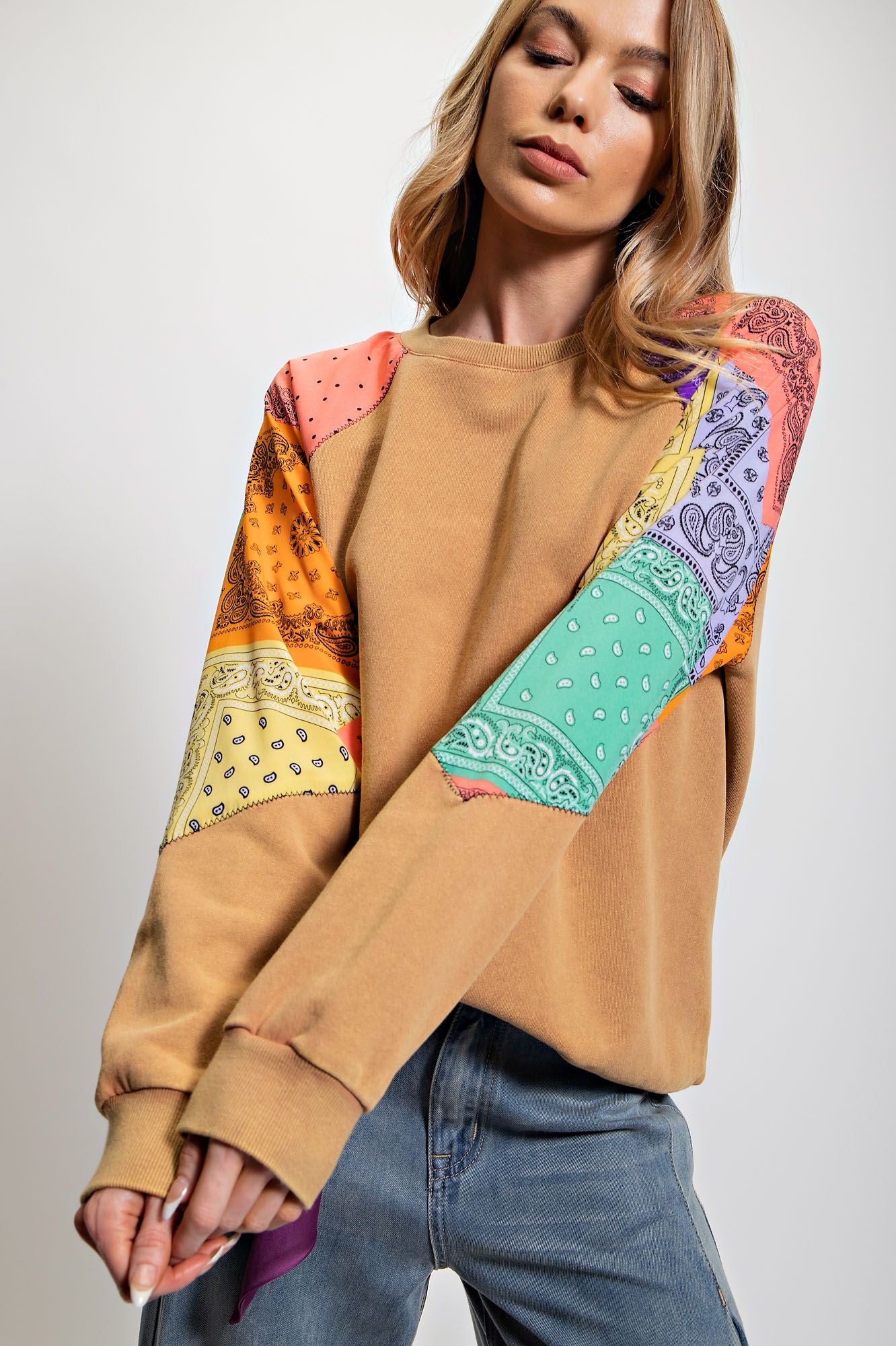 Paisley sleeve sweatshirt