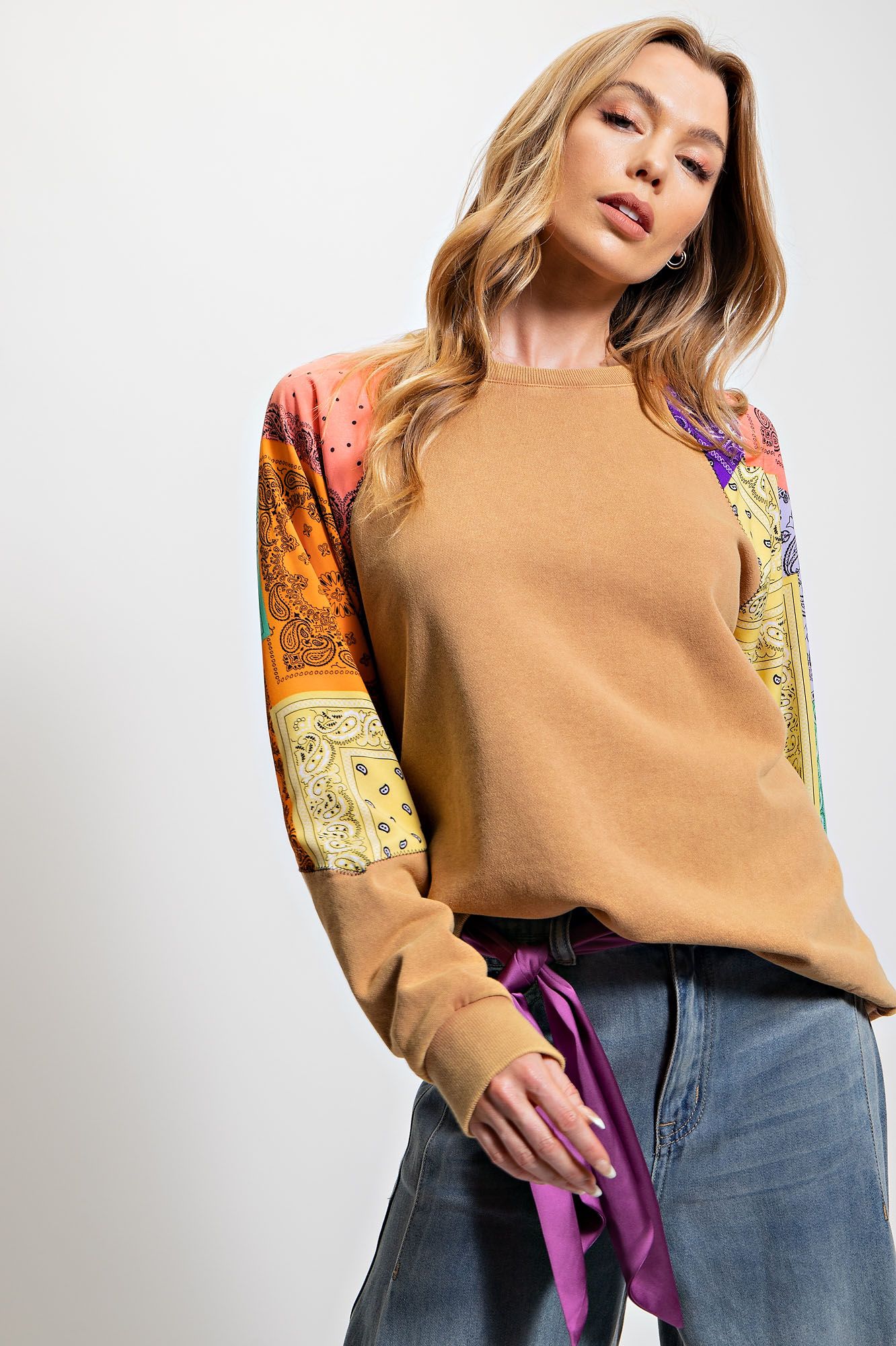 Paisley sleeve sweatshirt