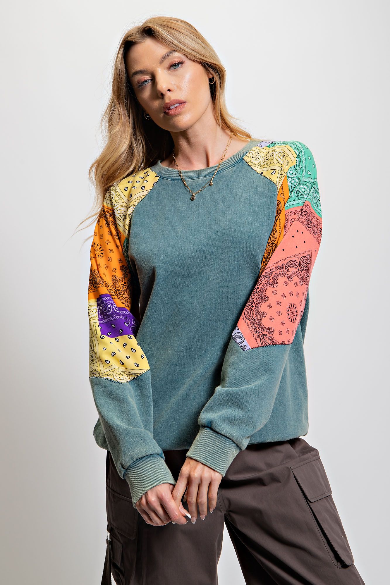 Paisley sleeve sweatshirt