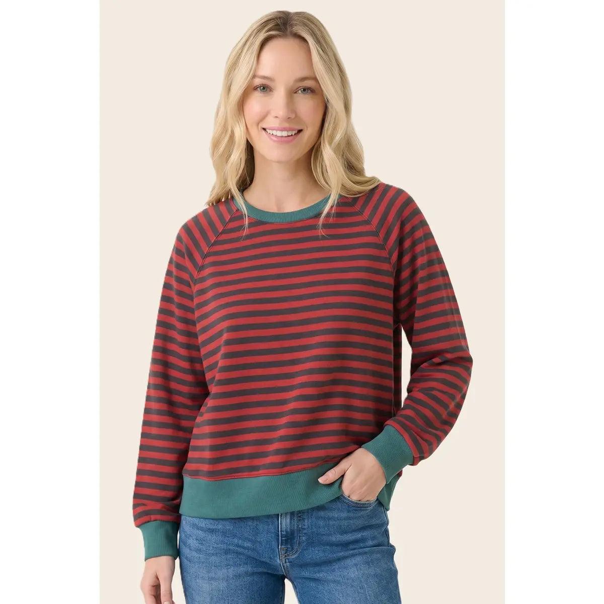 Forest Green/Red Striped Sweatshirt