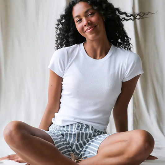 White Ribbed Cotton/Modal Tee