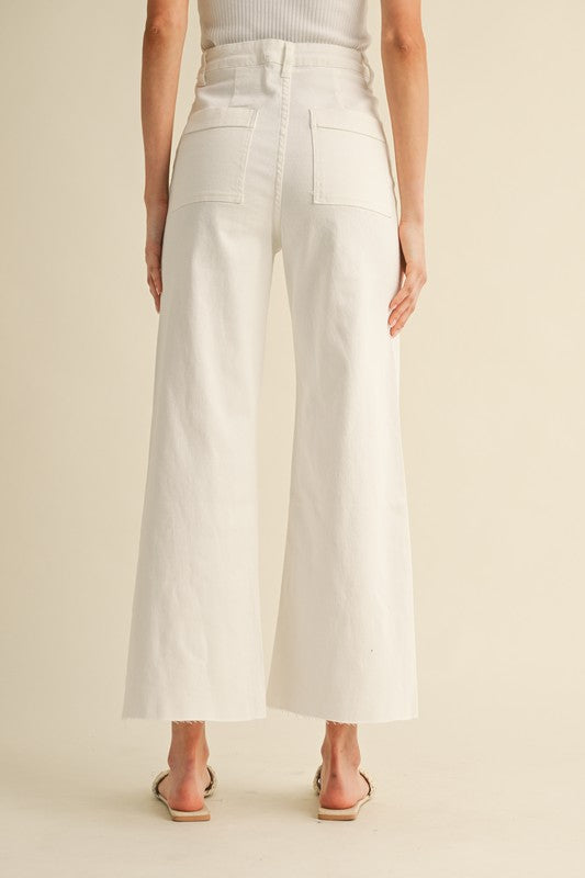 Front Pocket Stretch White Wide Leg Jeans