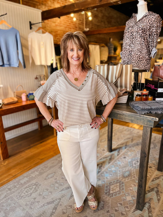 Easel Stripe V Neck Top