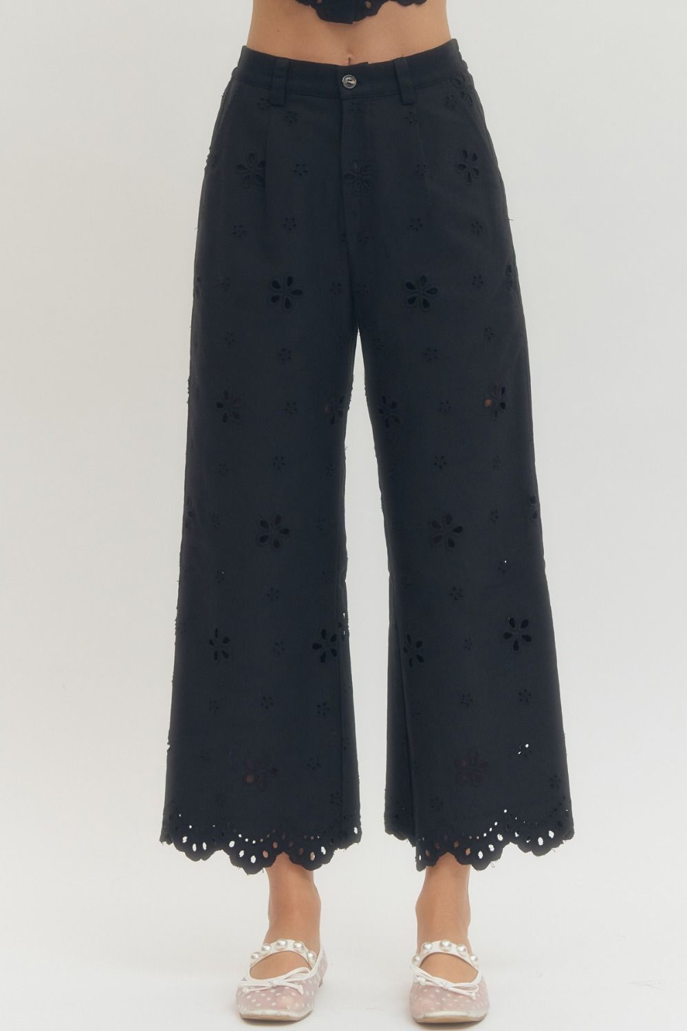 Eyelet Scalloped Pants